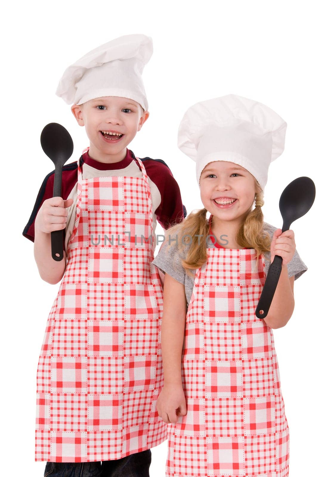 two children chefs isolated on white background