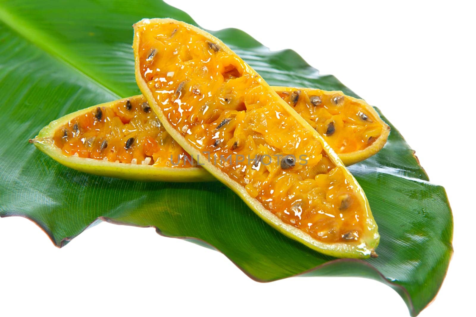 the passion fruit or taxo on white background
