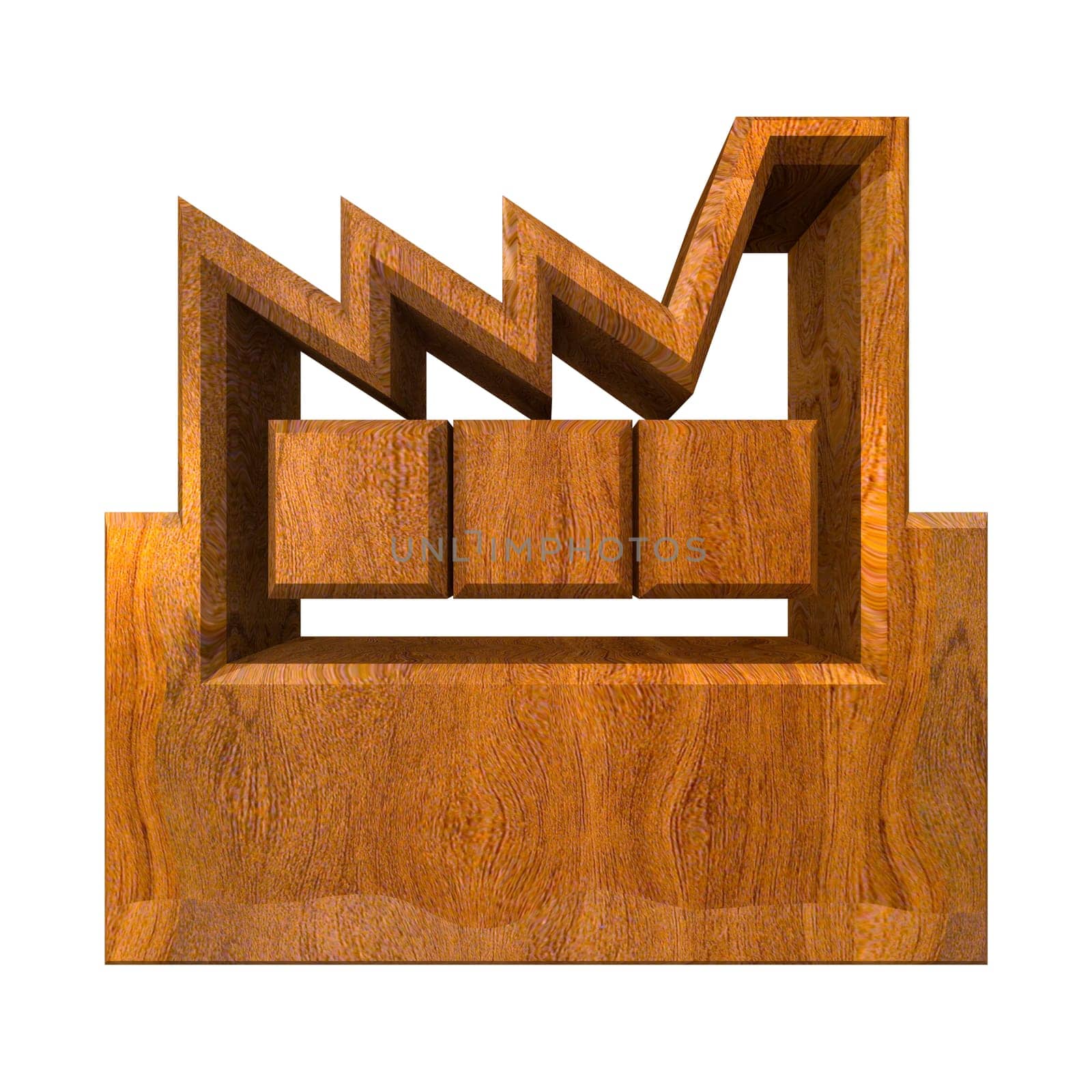 Manufacturer Building Icon on a White Background - 3d made in wood