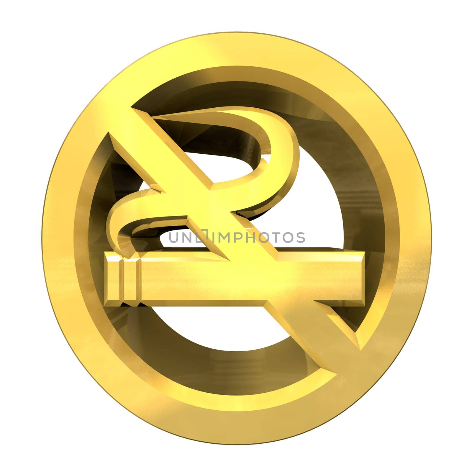 No smoking icon symbol in gold (3D made)