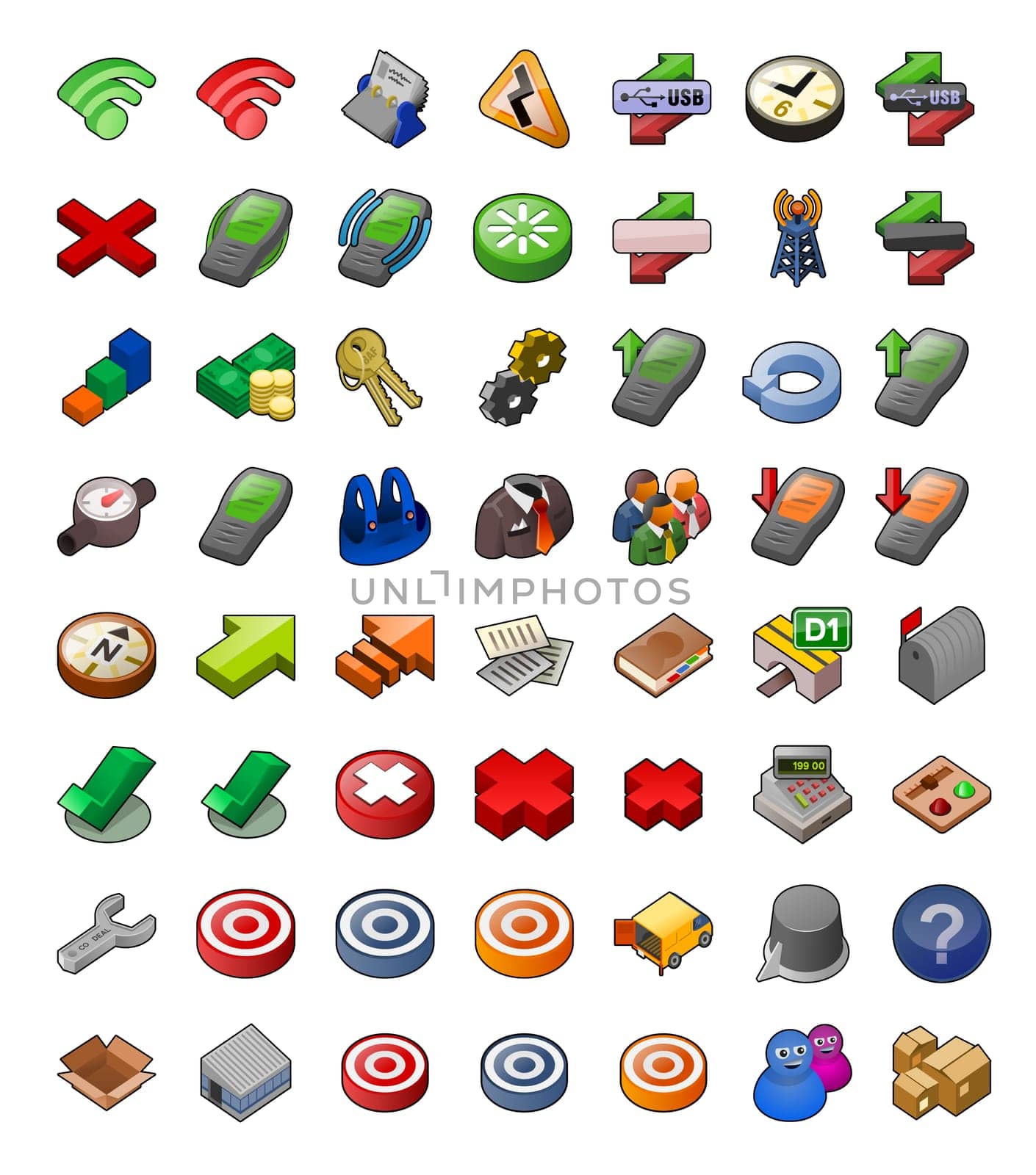 Extensive wireless communication and transportation icon set