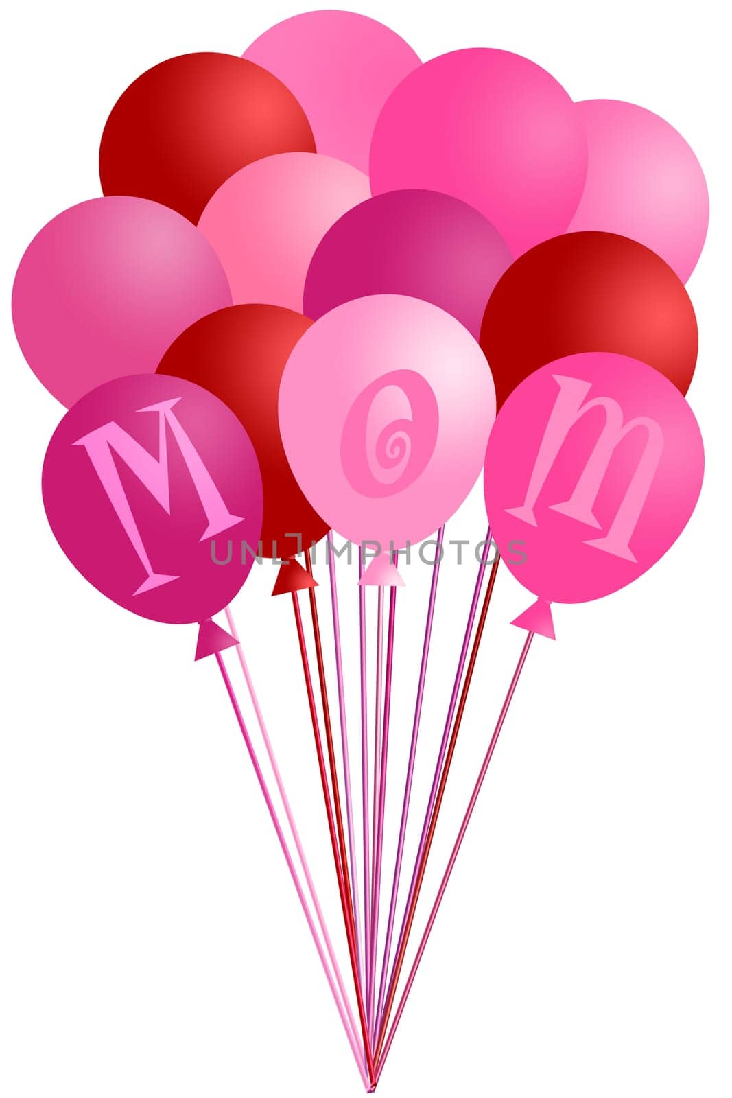 Mothers Day Mom Alphabet Pink and Red Balloons Isolated on White Background Illustration
