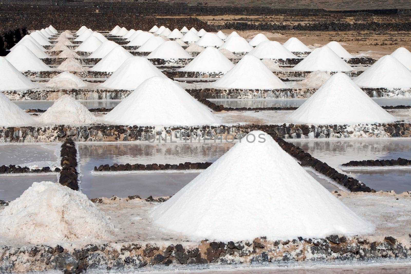 Salt piles on a saline exploration in Janubio, Lanzarote