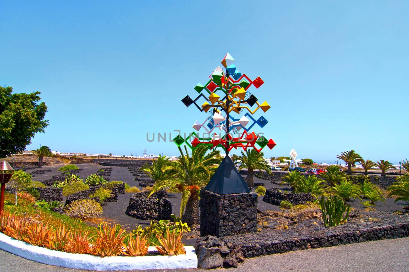 Entrance of the César Manrique Foundation with sculpure, Lanzarote, Spain