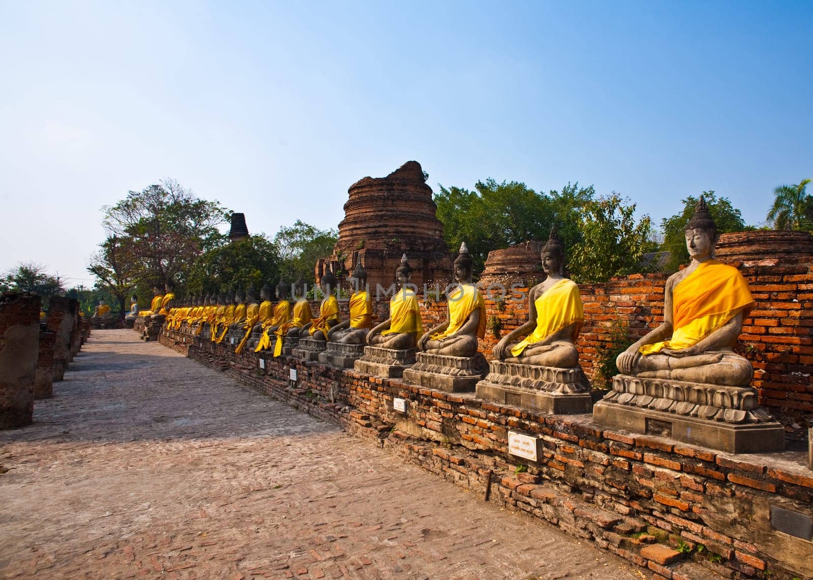 Buddha statues at the temple of Wat Yai Chai Mongkol in Ayutthaya near Bangkok, Thailand