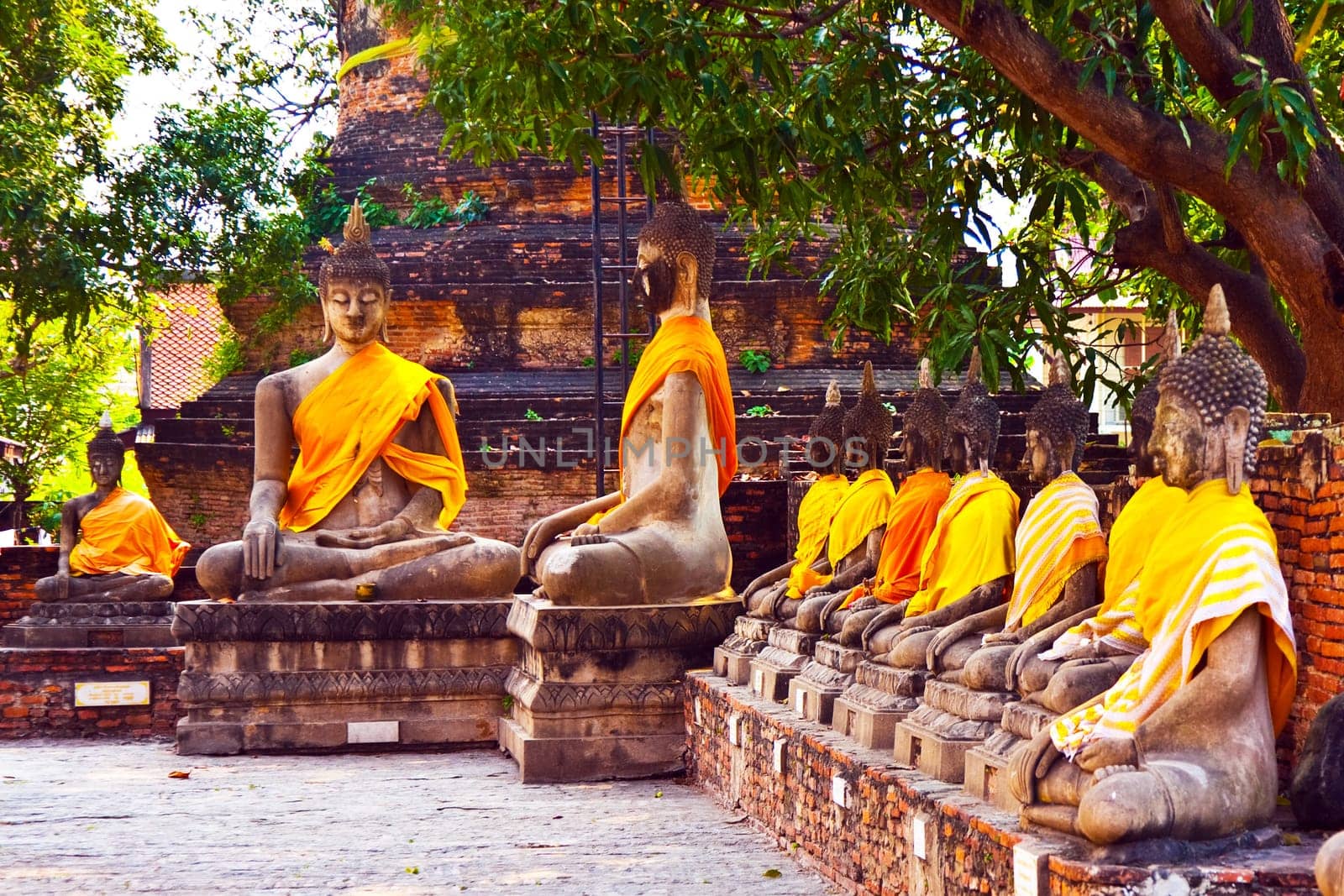 Buddha statues at the temple of Wat Yai Chai Mongkol in Ayutthaya near Bangkok, Thailand