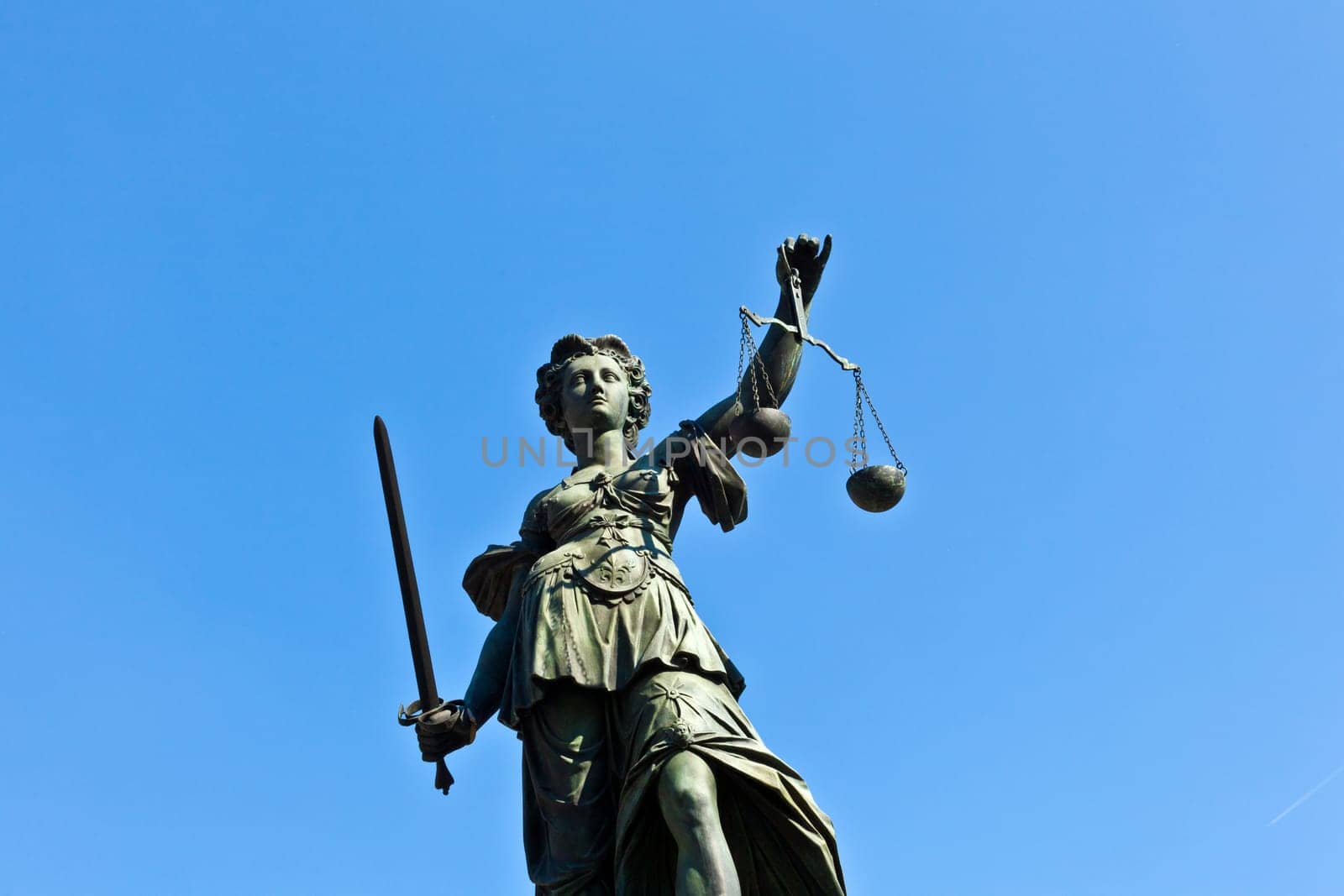 Statue of Lady Justice in front of the Romer in Frankfurt - Germany