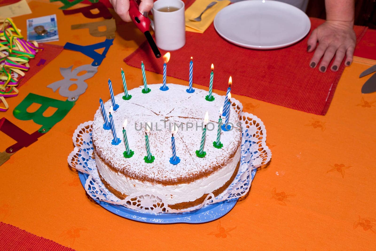 birthday cake at the table early morning ready for celebration