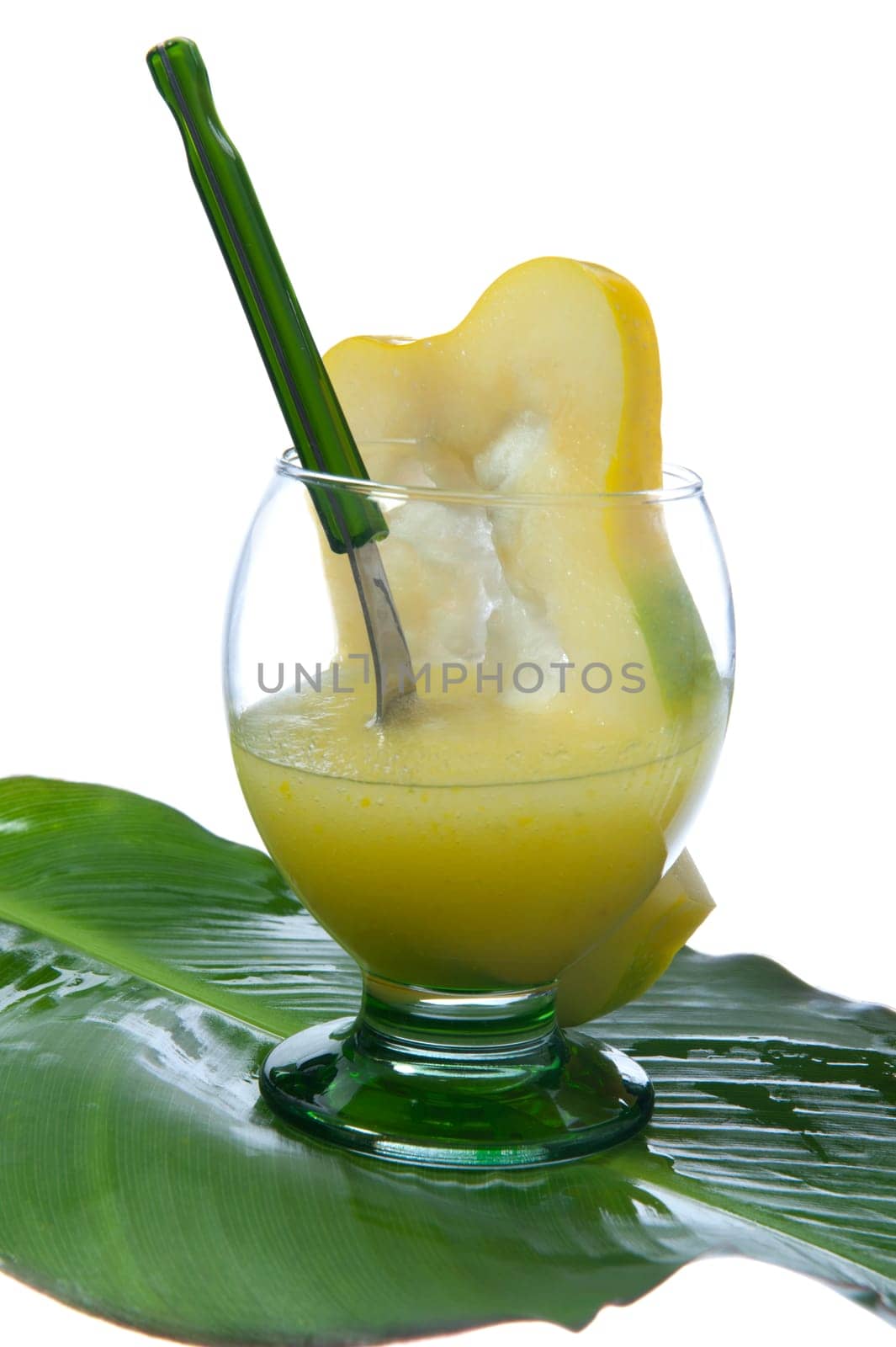 Babaco milkshake glass on a white background