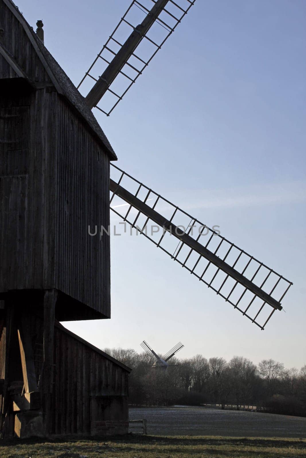 Post windmill in winter