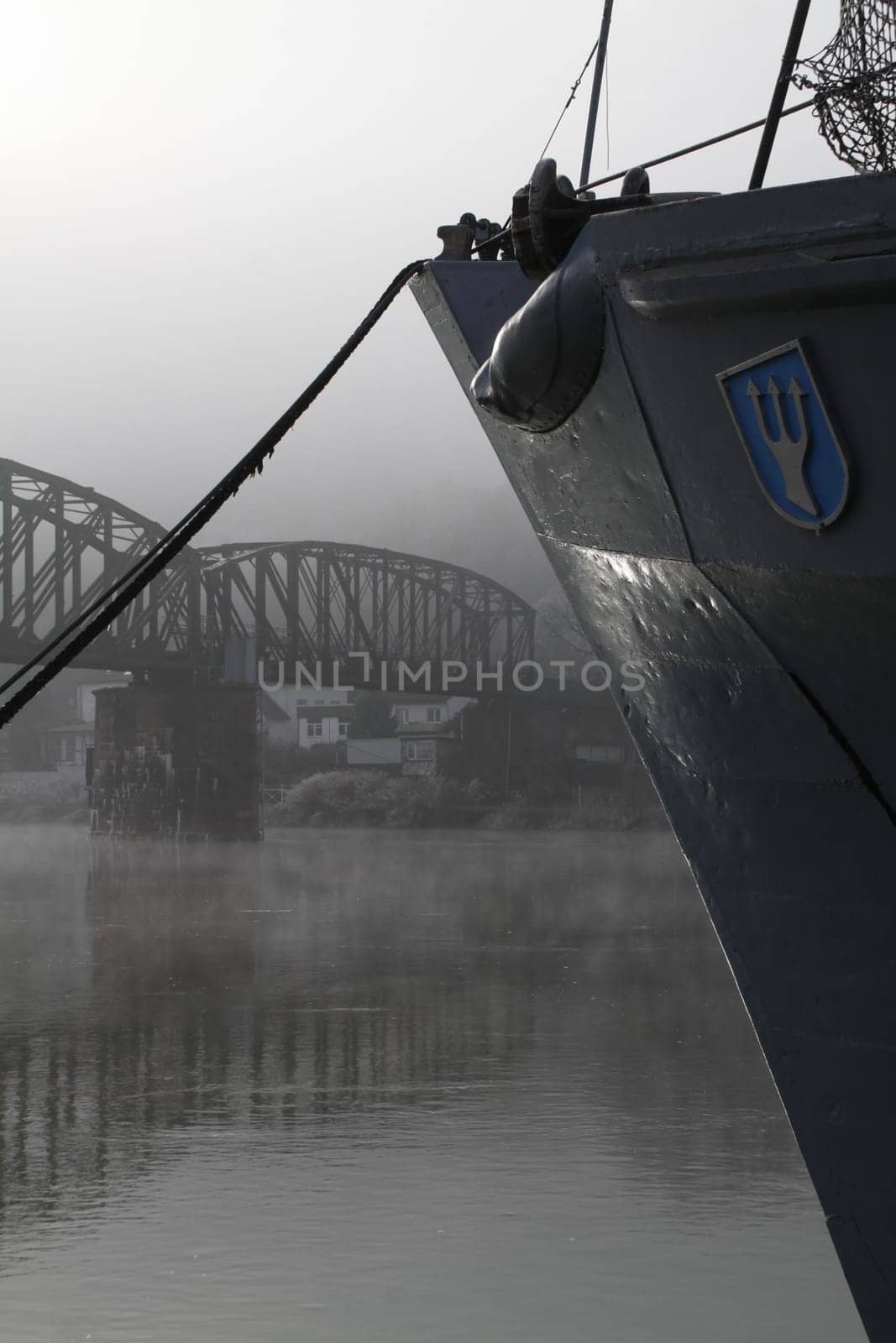 Ship's bow with Weser bridge in Hamelin