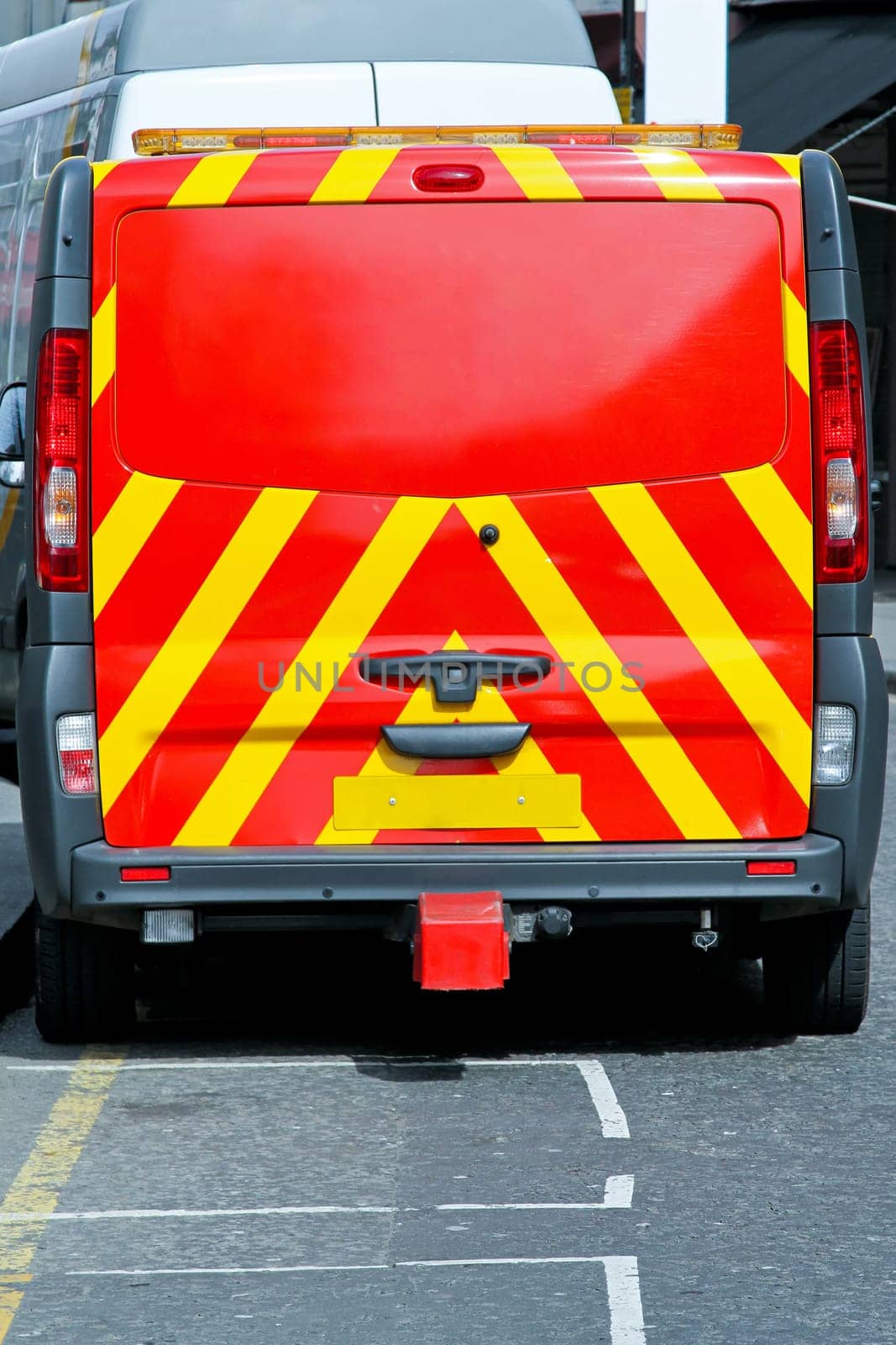 Back side of emergency road assistance van