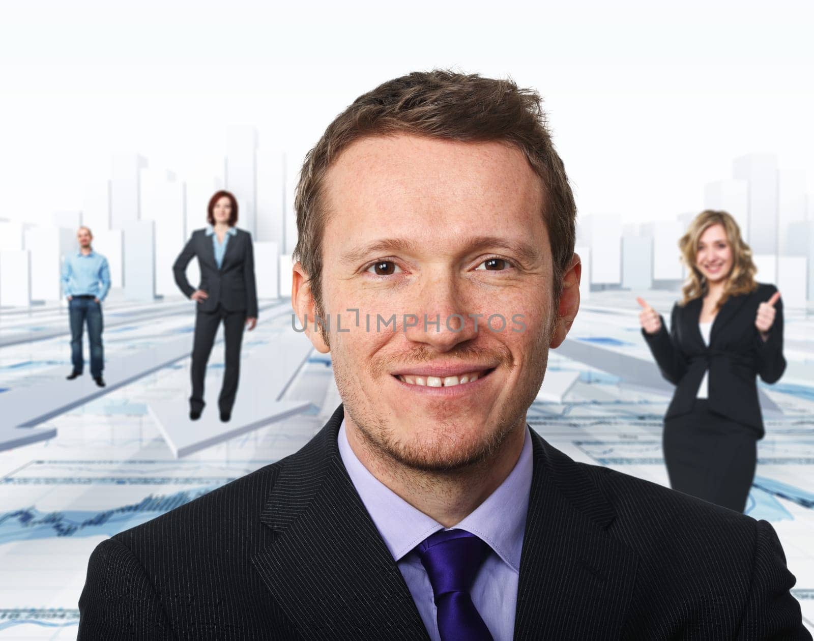 portrait of man and business team