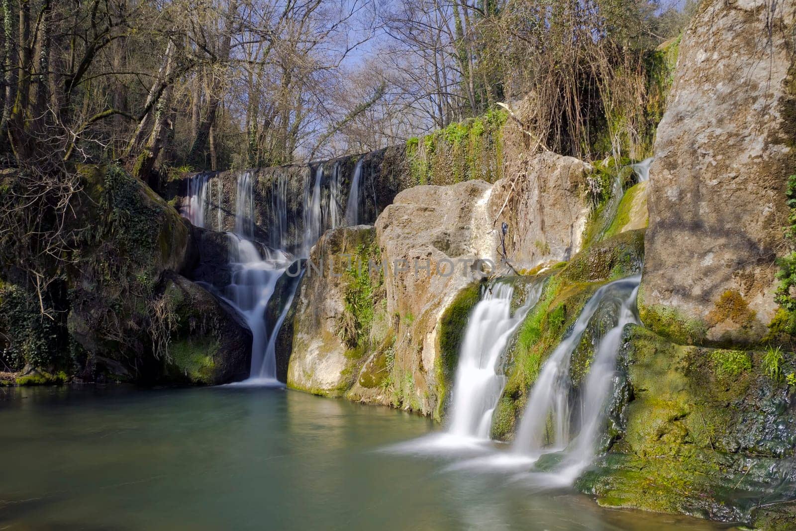 Waterfall in Olot, Spain. Silk water effect