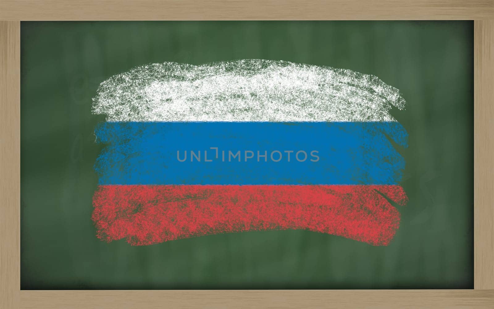 Chalky national flag of russia  painted with color chalk on blackboard illustration