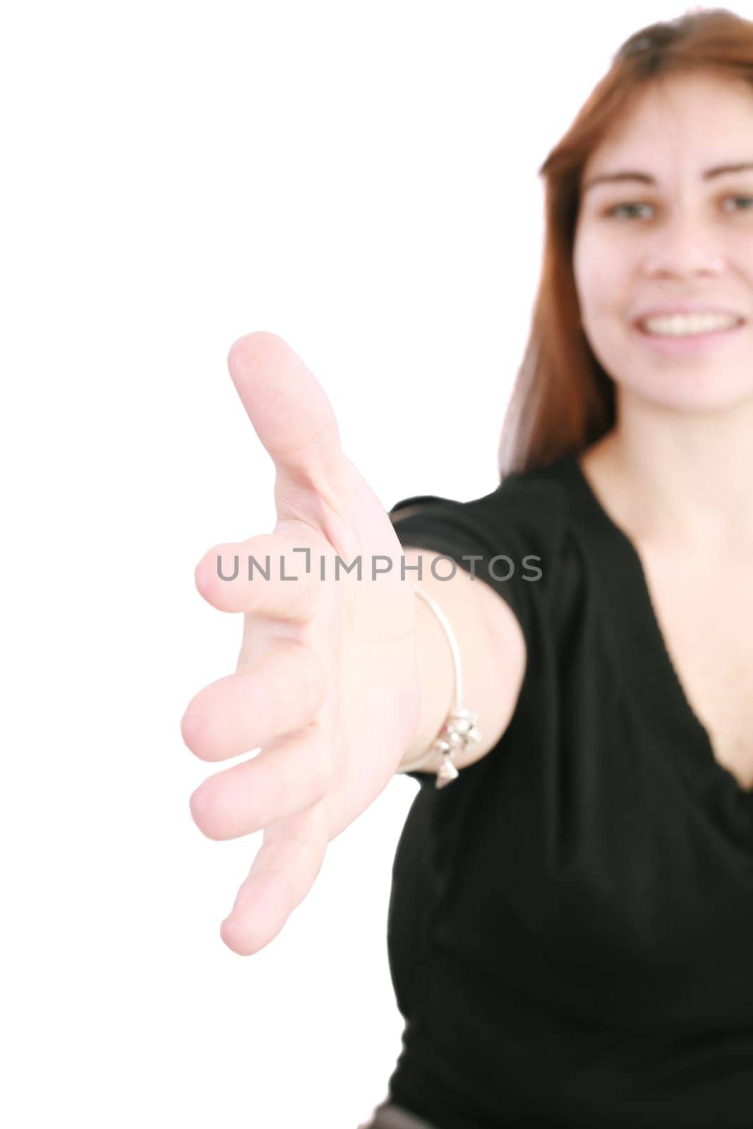 Business woman gives a handshake