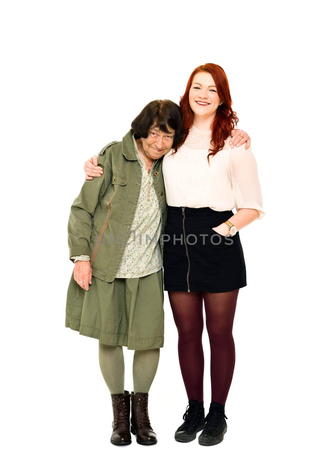 Young woman with her Grandmother isolated on white background