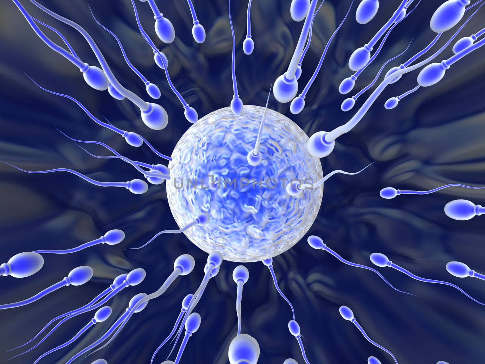 Sperm Cells on their way to the egg. High resolution 3D render.