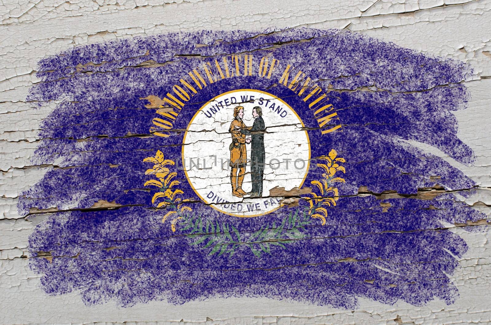 Chalky american state of kentucky flag precisely painted with color chalk on grunge wooden texture