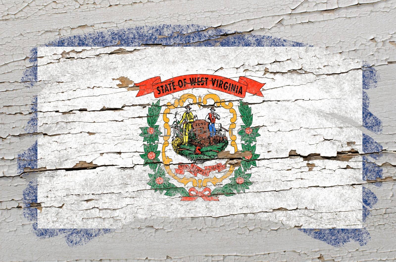 Chalky american state of west virginia flag painted with color chalk on grunge wooden texture