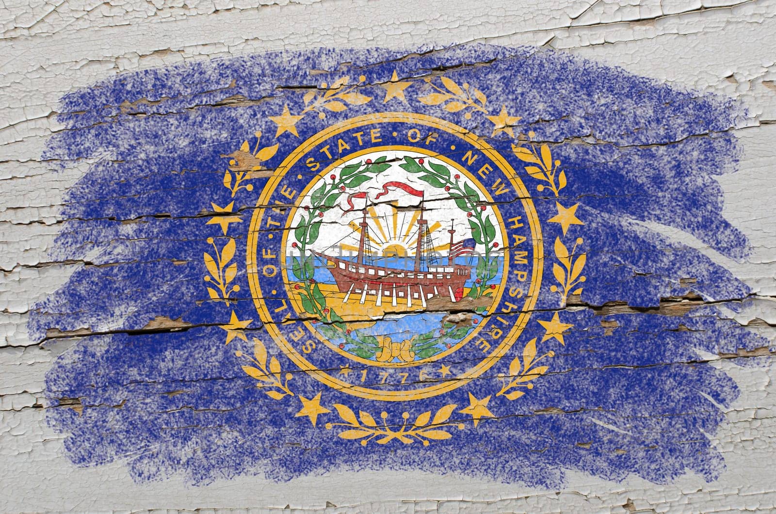 Chalky american state of new hampshire flag precisely painted with color chalk on grunge wooden texture