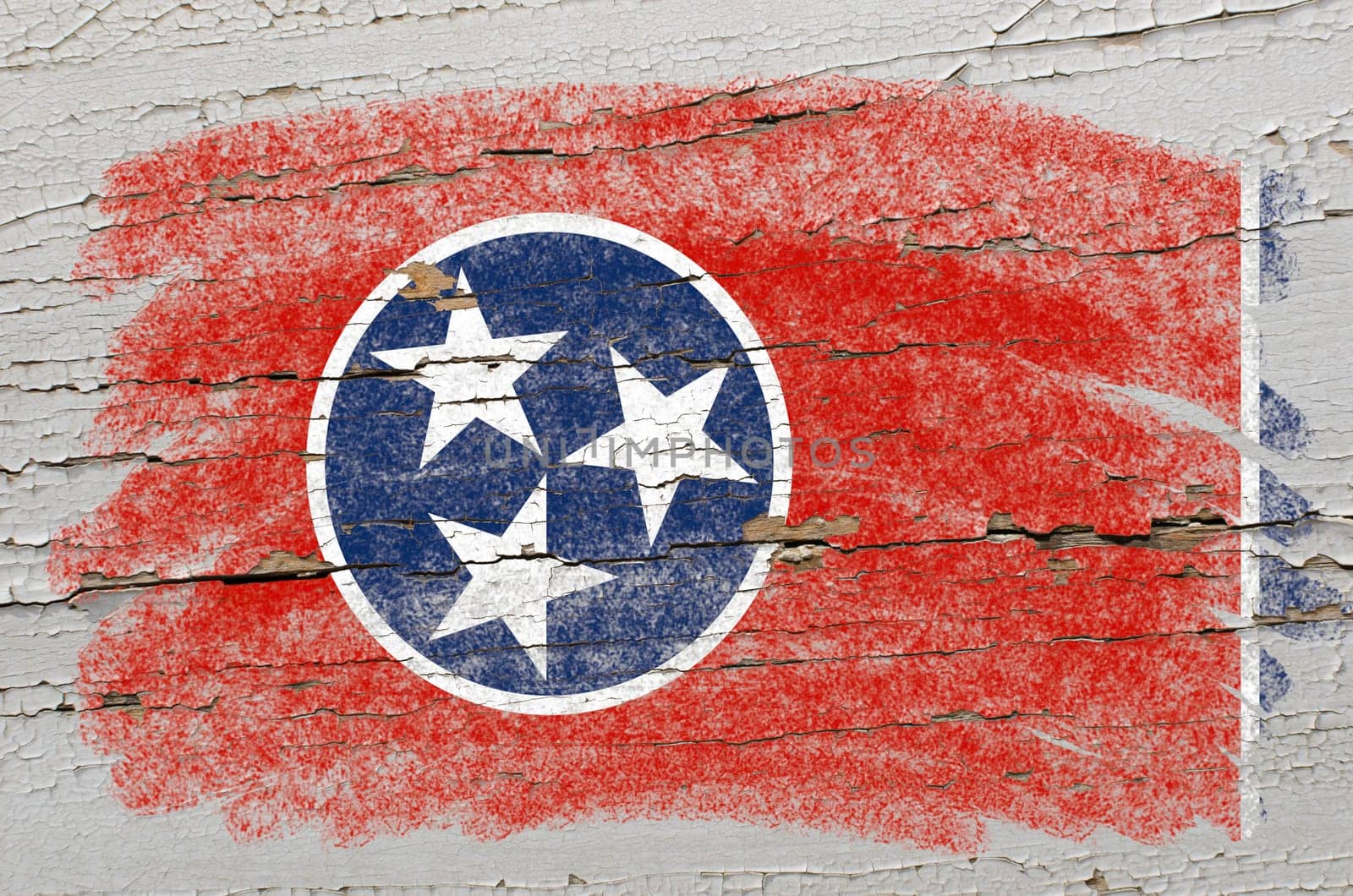 Chalky american state of tennessee flag precisely painted with color chalk on grunge wooden texture