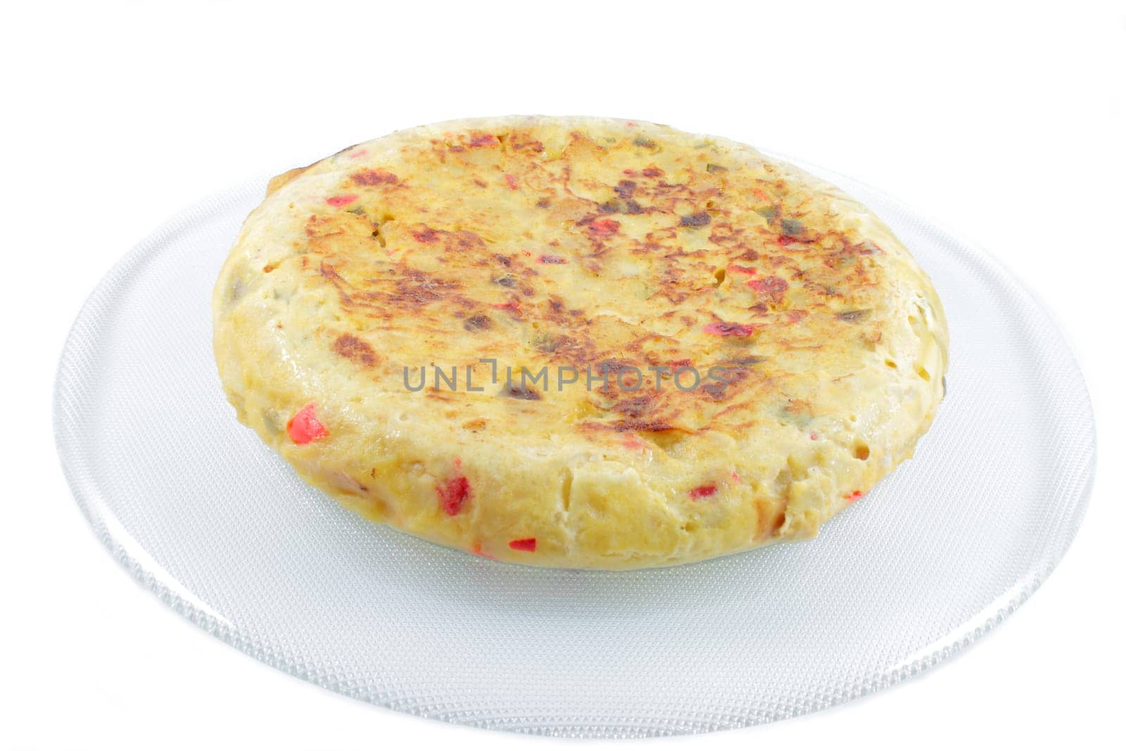 egg omelette onion and peppers isolated on white background and horizontal