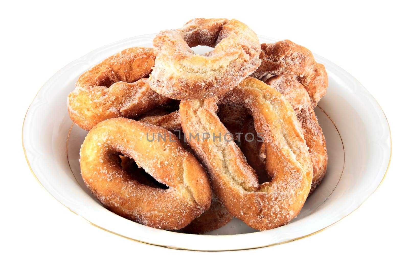 plate of donuts homemade crafts flat on white background