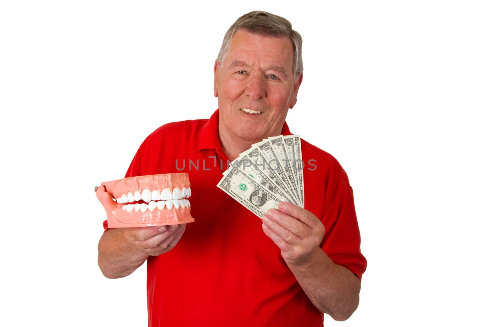 Senior with model bit isolated on white background