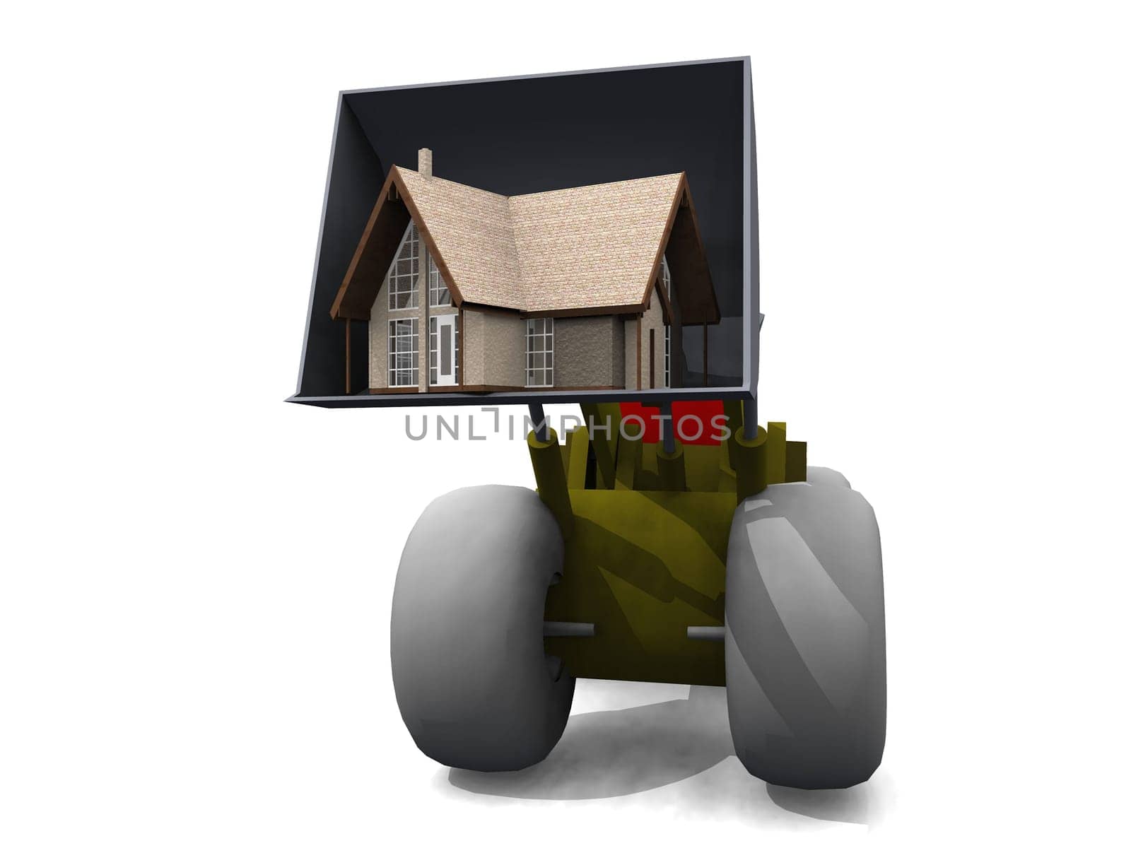 bulldozer and house