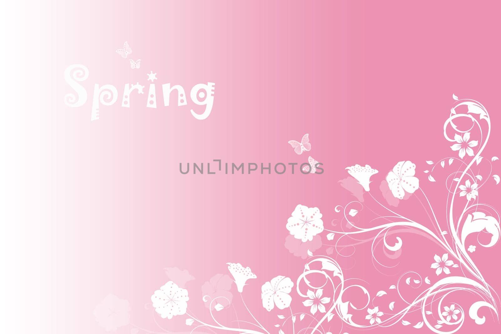 Beautiful spring pink background of floral and butterfly