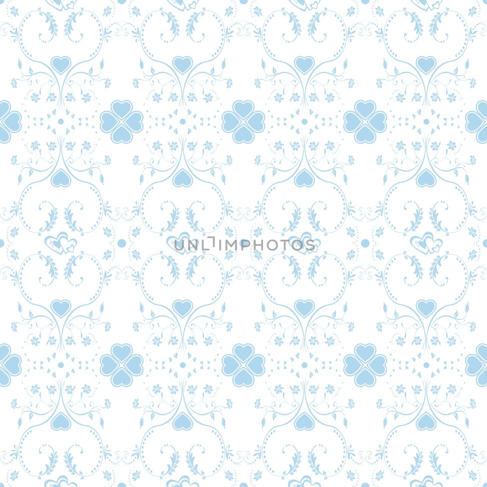 Seamless pattern of hearts and floral