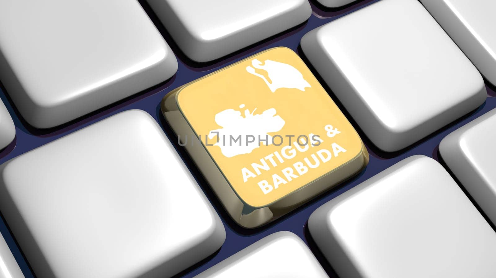 Keyboard (detail) with Antigua &amp  Barbuda map key - 3d made