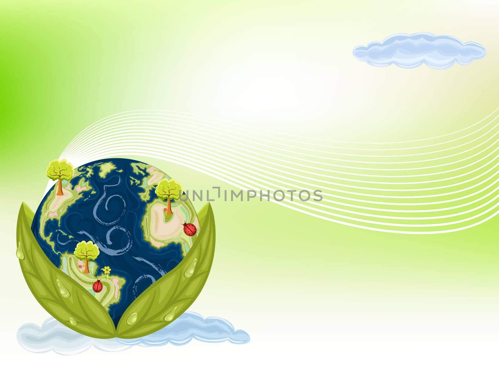 Preserving Nature - planet Earth inside green leaves. Abstract background.