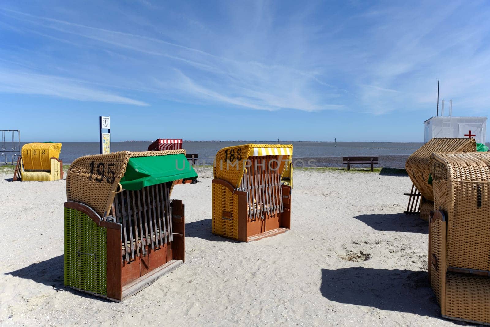 Numerous beach chairs on the beach of the Baltic Sea