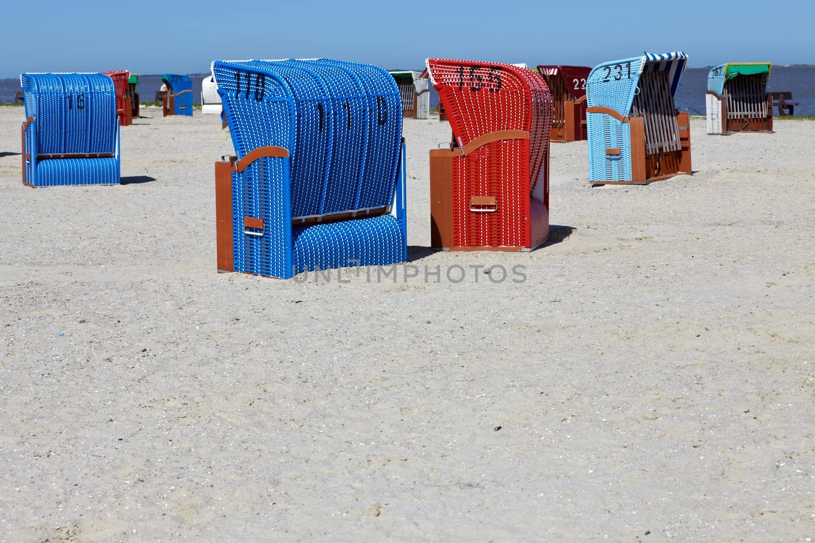 Numerous beach chairs on the beach of the Baltic Sea