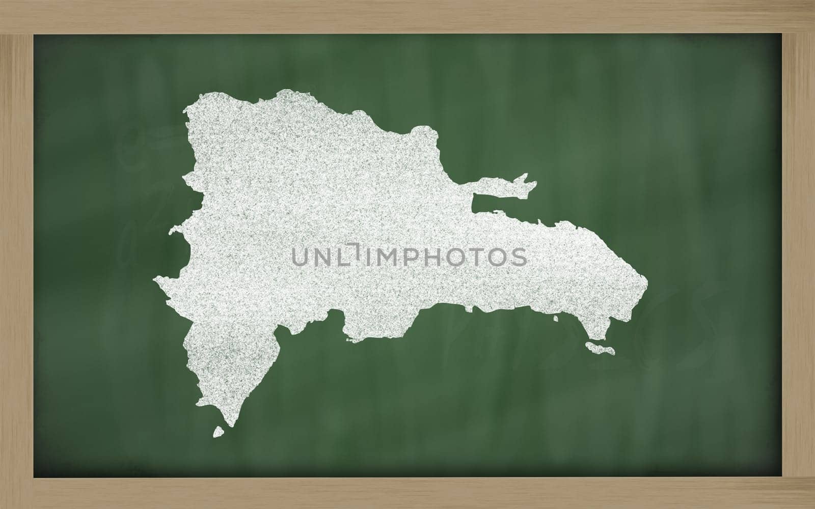 drawing of dominican republic on blackboard, drawn by chalk