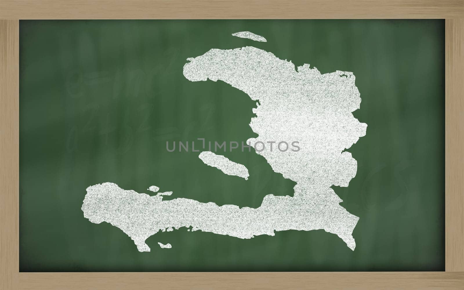 drawing of haiti on blackboard, drawn by chalk