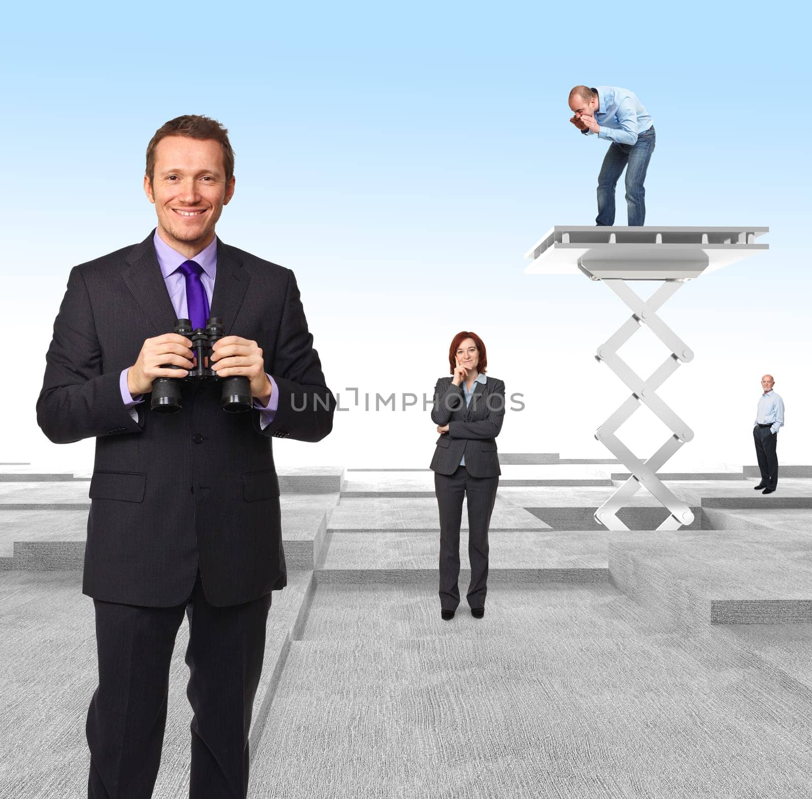 worker on 3d abstract plane