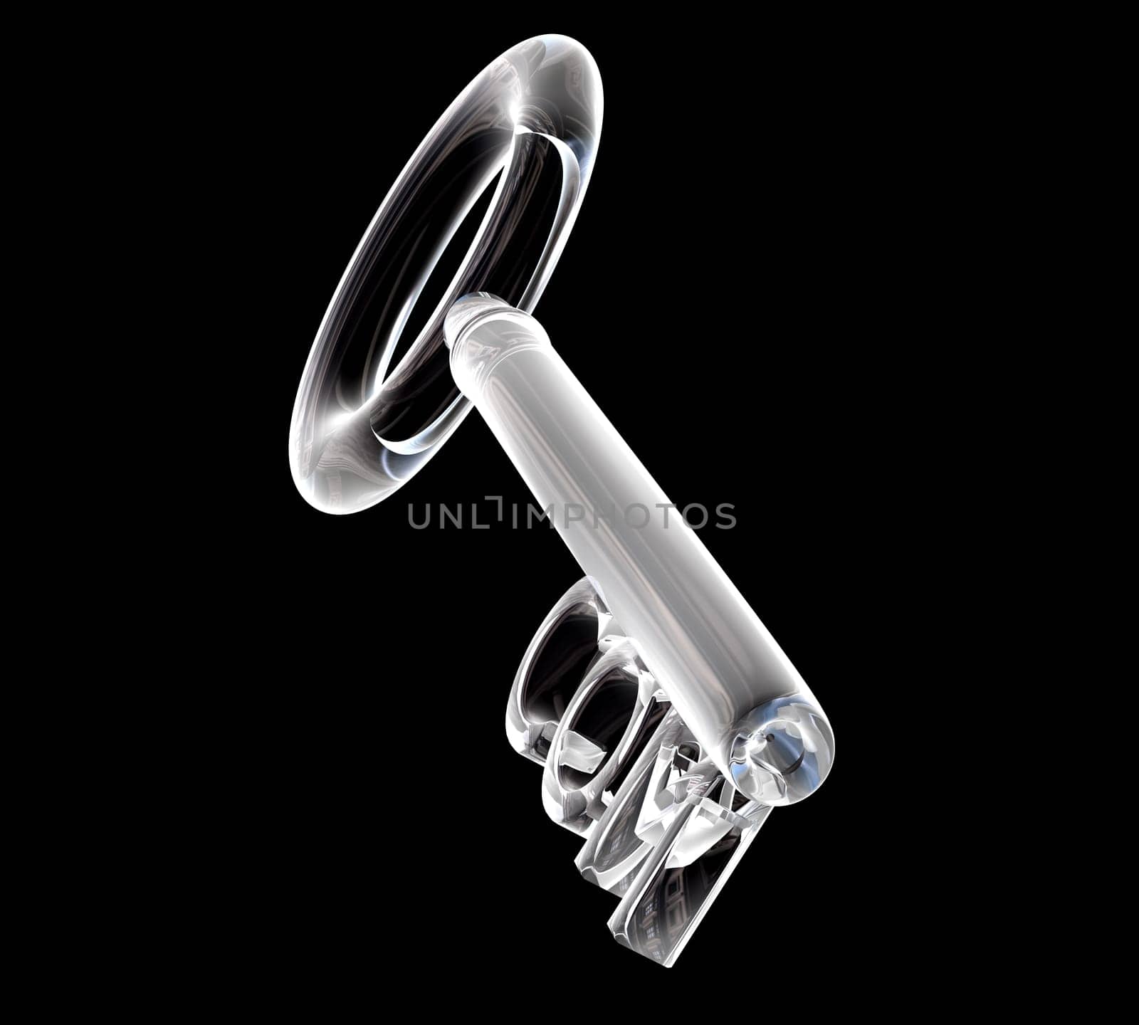 key in glass, COM text (3d made)