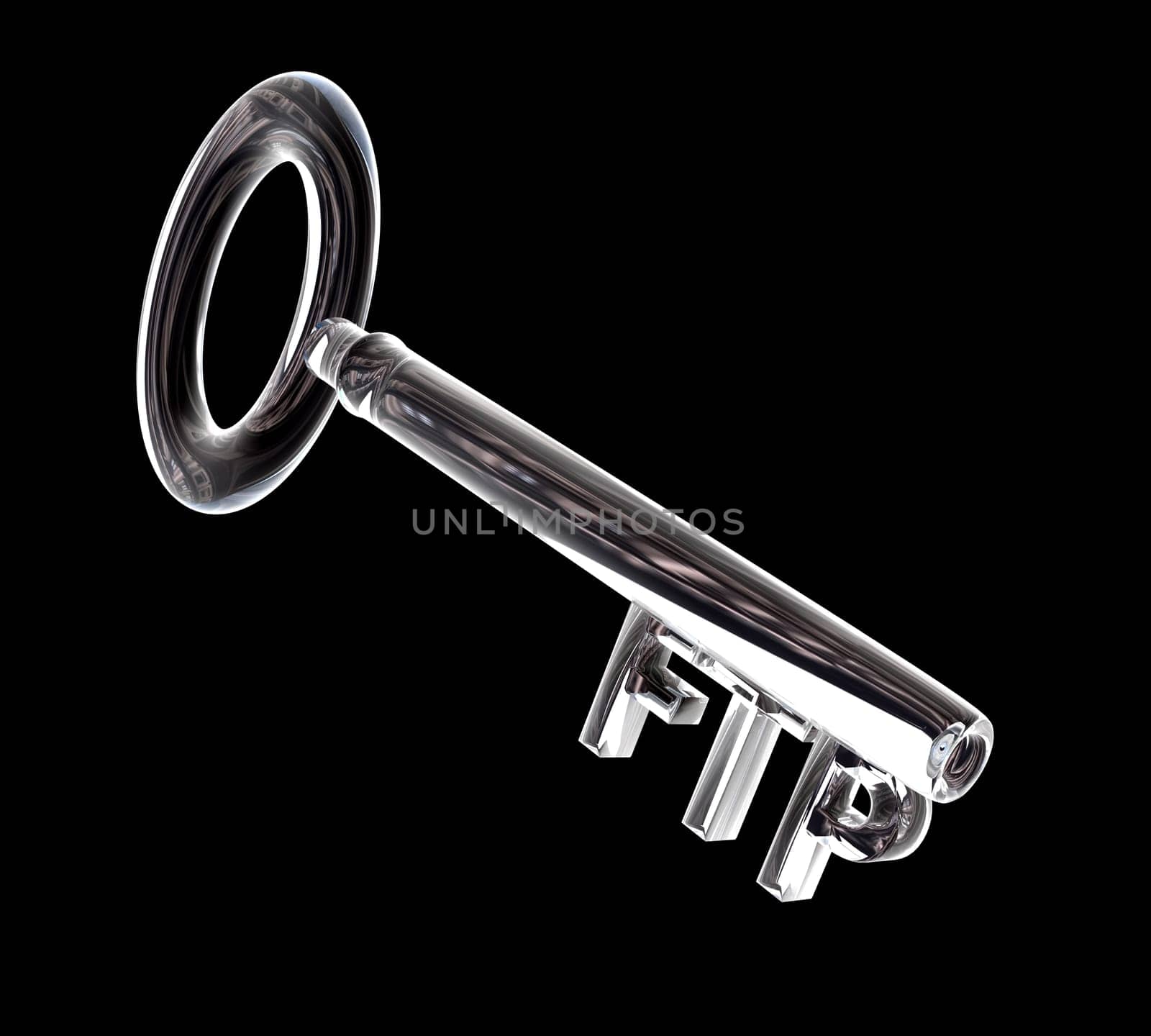 key in glass, FTP text (3d made)