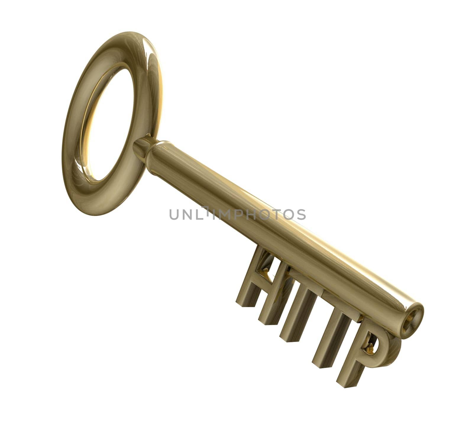 key in gold with HTTP text (3d made)
