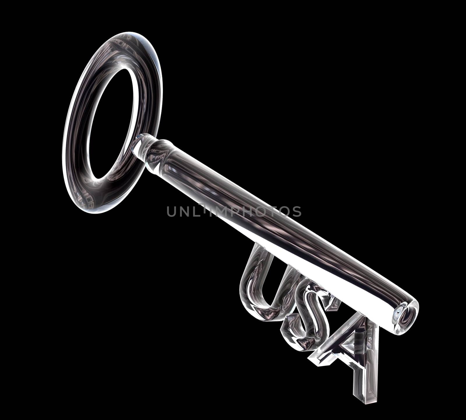 key in glass, USA text (3d made)