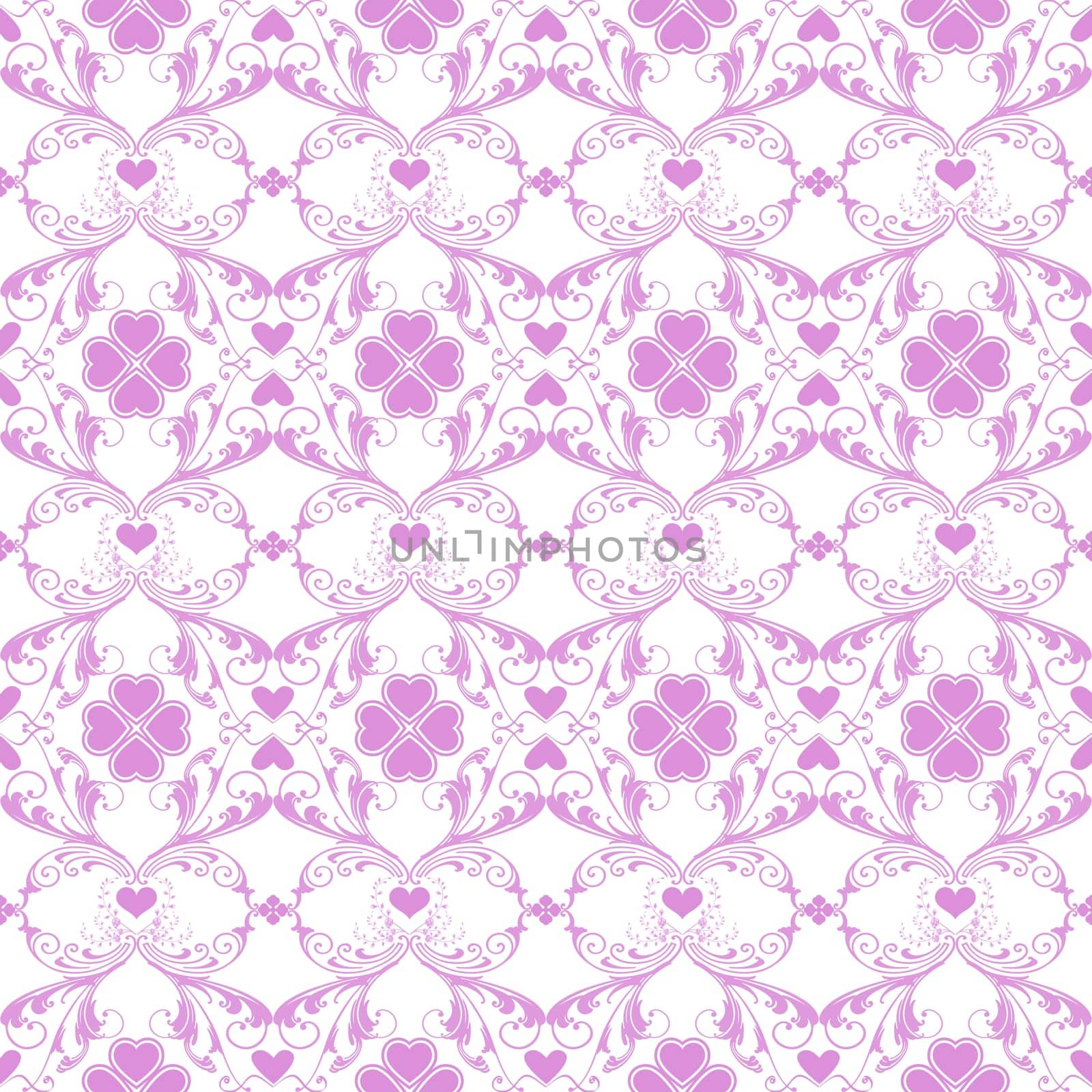 Seamless pattern of hearts and floral