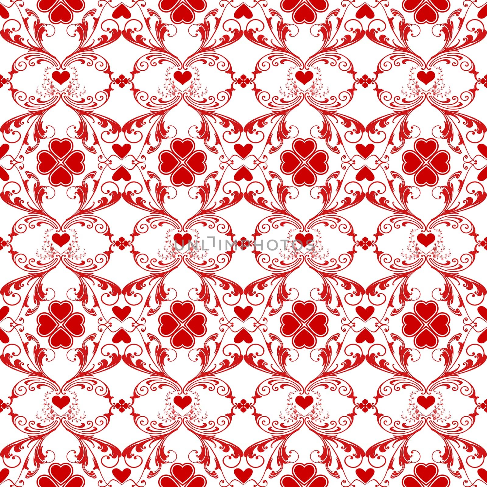 Seamless pattern of hearts and floral