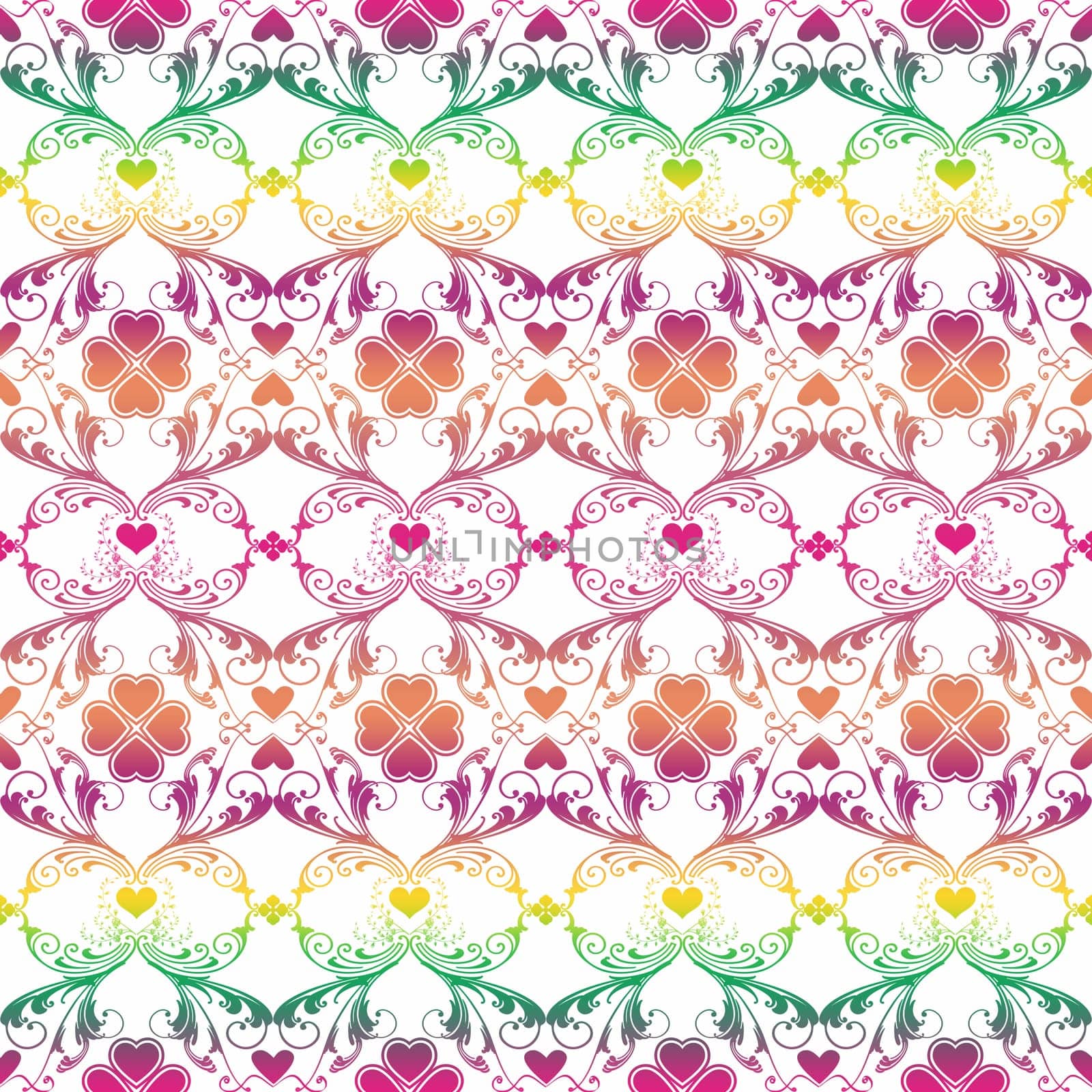 Seamless pattern of hearts and floral