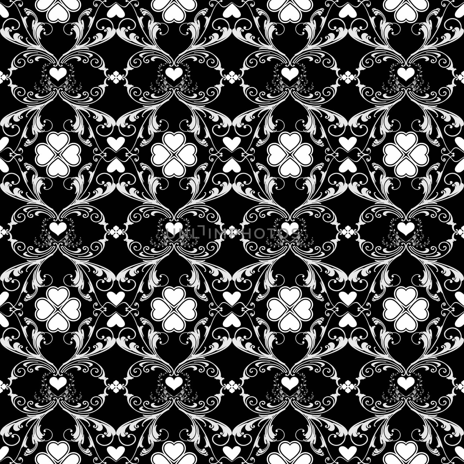 Seamless pattern of hearts and floral