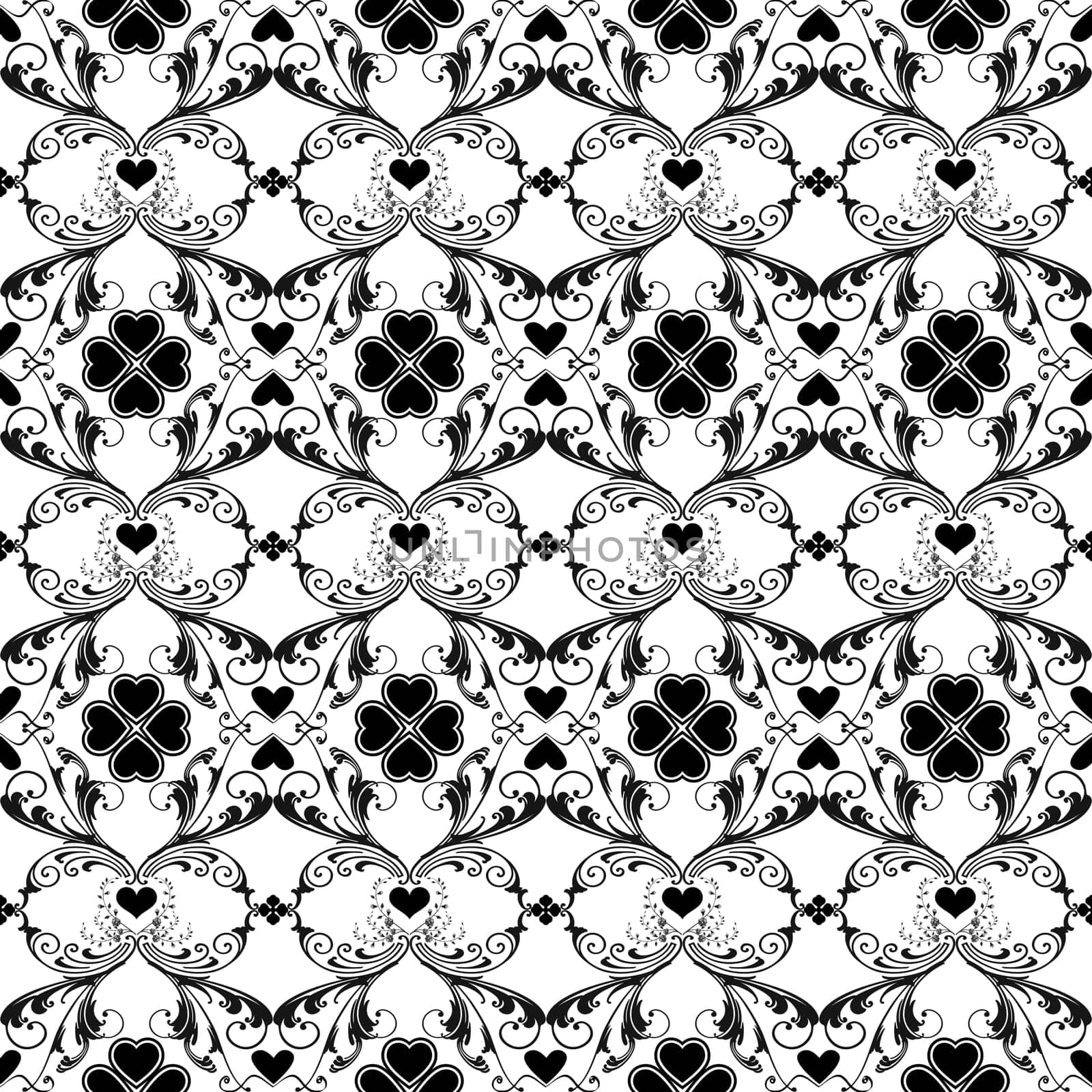 Seamless pattern of hearts and floral