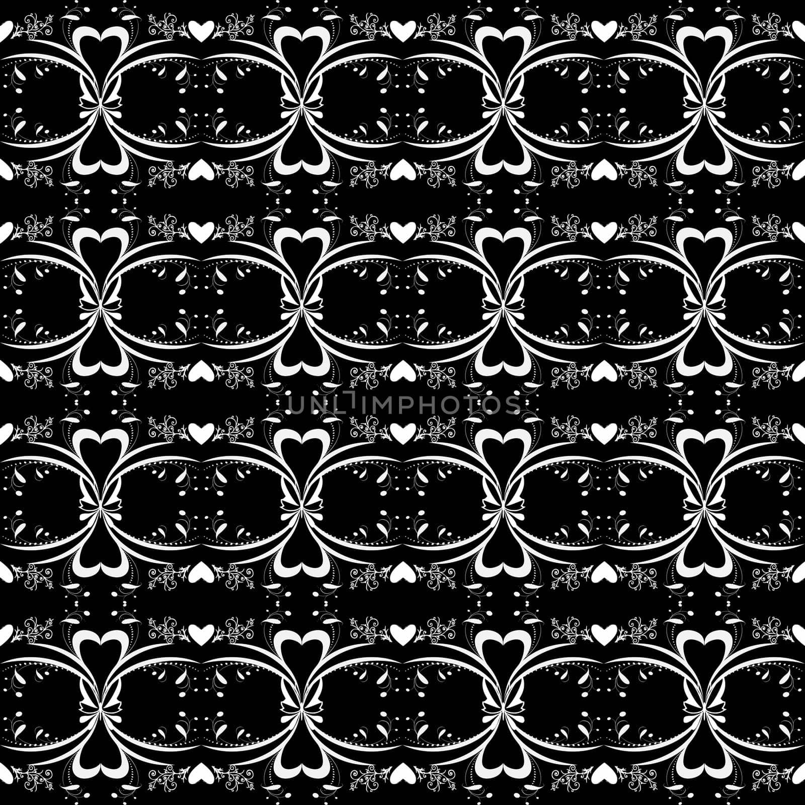 Seamless pattern of hearts and floral