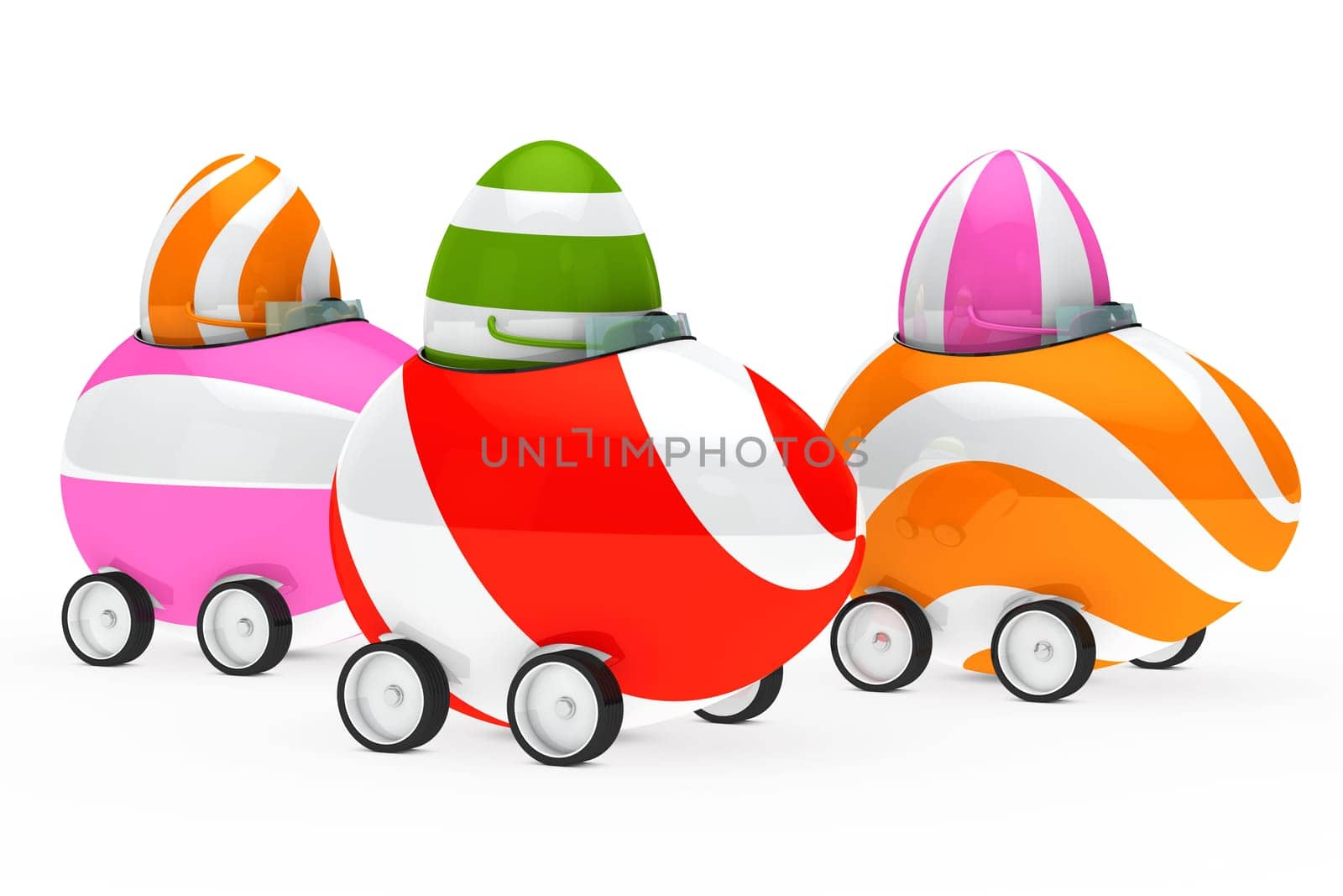 colorful easter eggs figure sit in car